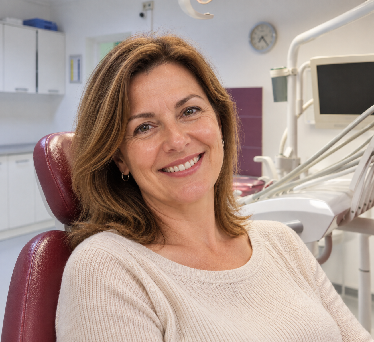 Mosolygó nő a Duna Dental egyik kezelőjében